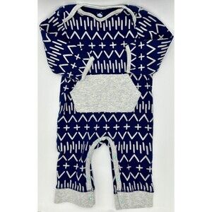 Cloud Island Long Sleeve Romper with Pocket Blue White Gray (949)